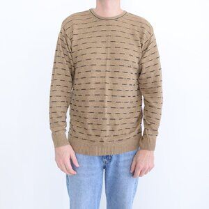 Vintage Pierre Cardin Taupe Tan Fine Knit 3D Eclectic Grandpa Crew Neck Sweater
